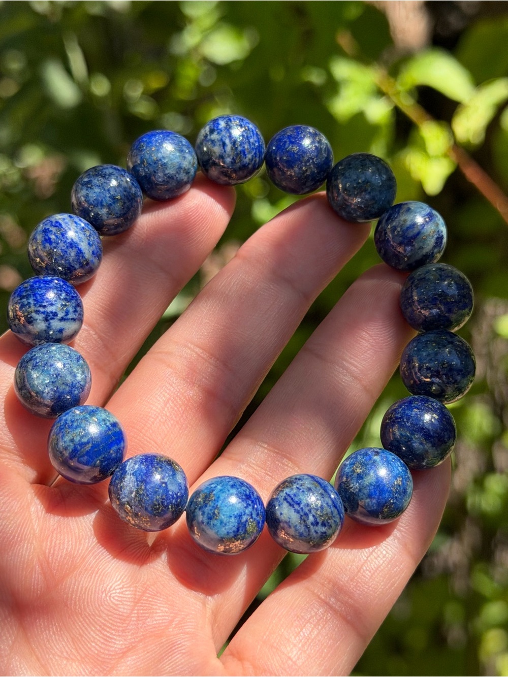 12mm stretchable blue lapis lazuli bracelet with pyrite 1875‎